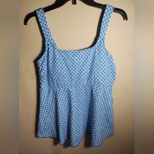 Lands End Tankini Top Blue Geometric Padded Built In Bra comfy